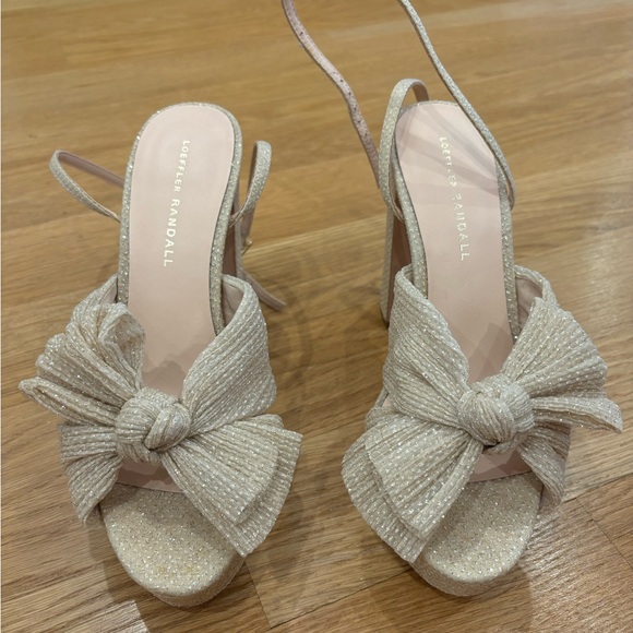 NWOT Loeffler Randall Natalia Platform Bow Heel Cream Sparkle Size 7.5 - Picture 2 of 6